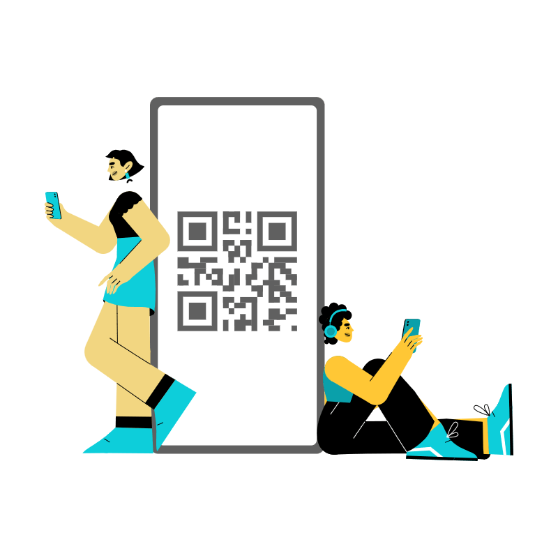 Quick Response Code on a phone with 2 women on the side